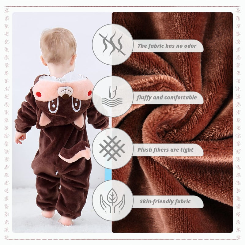 MICHLEY Unisex Baby Hooded Romper Winter Flannel Jumpsuit for 24-30months, Cartoon Cosplay Costume, Squirrel - Image 3